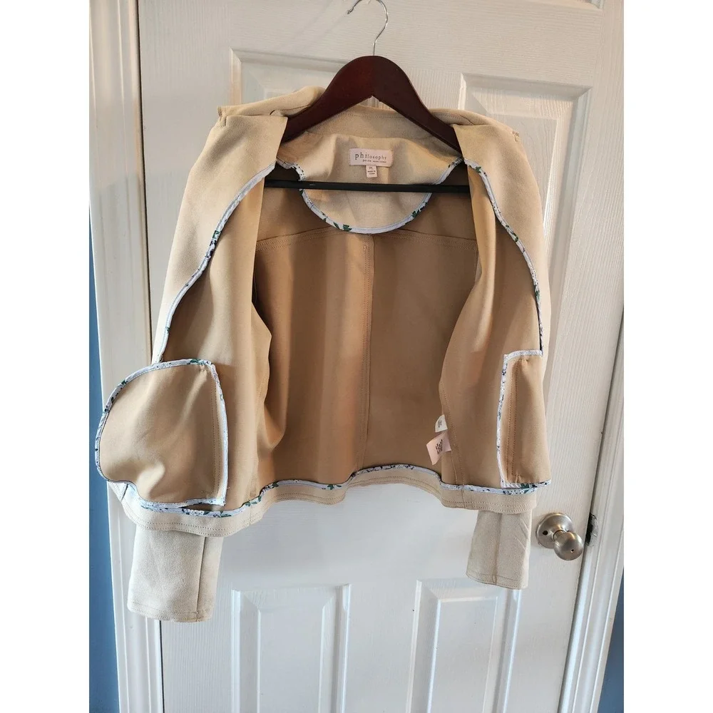 Philosophy Women's Dress Jacket Cream Faux Leather Large - Picture 5 of 6